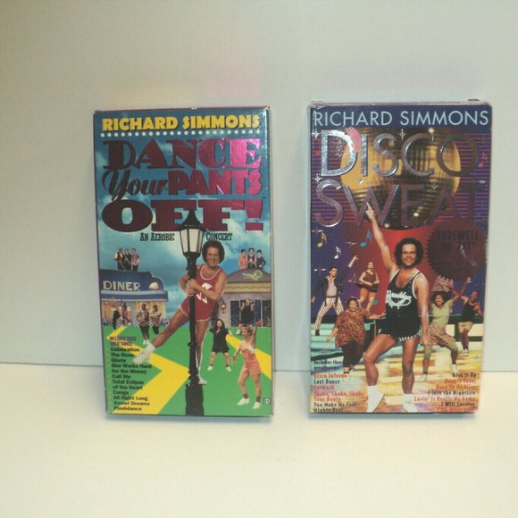 Set of 2 Richard Simmons Disco VHS Tapes Disco Sweat & Dance Your Pants Off! - Picture 1 of 2